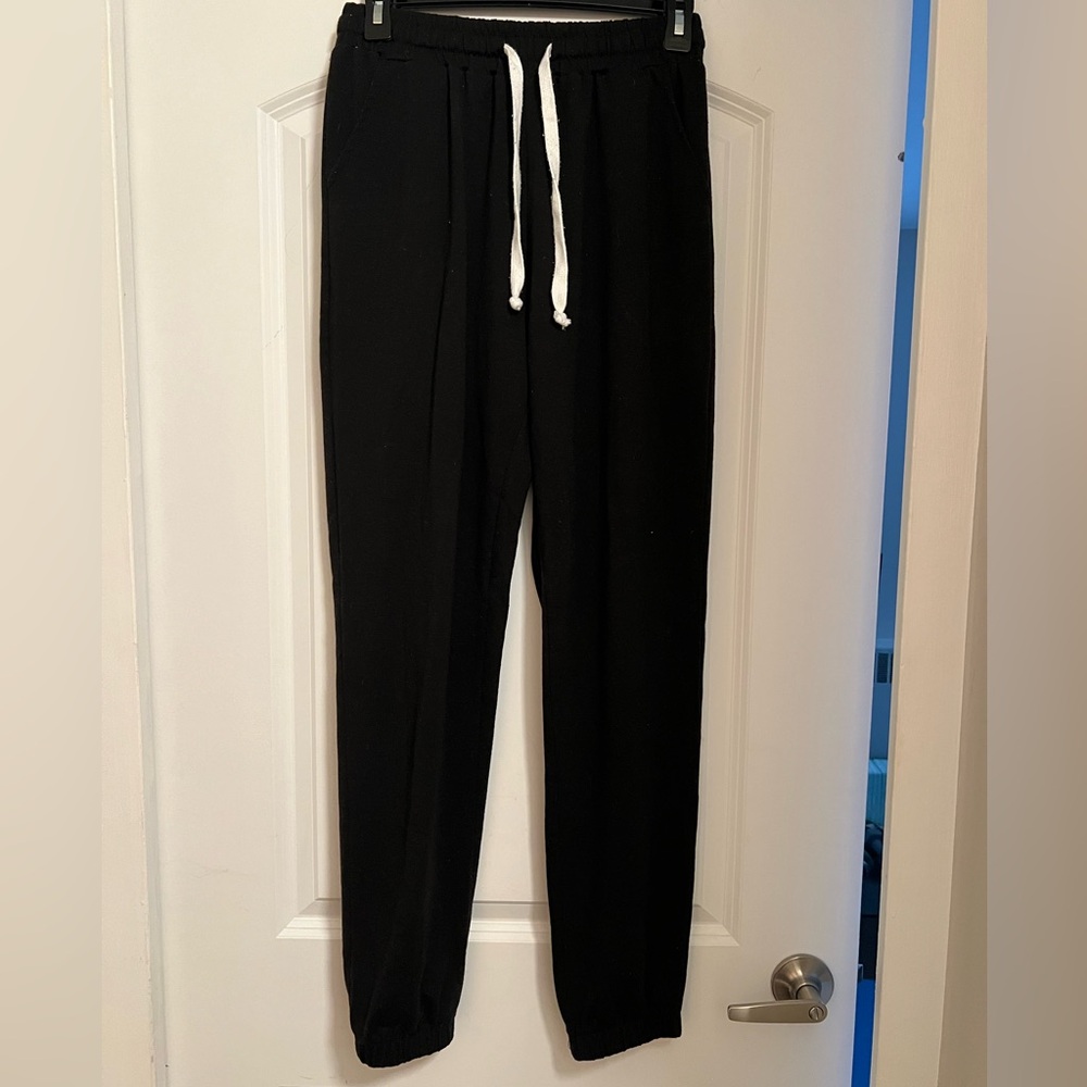 Black Jogger Pants with White Drawstring
